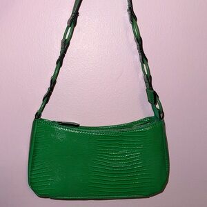 Green Crocodile-Embossed Shoulder Bag